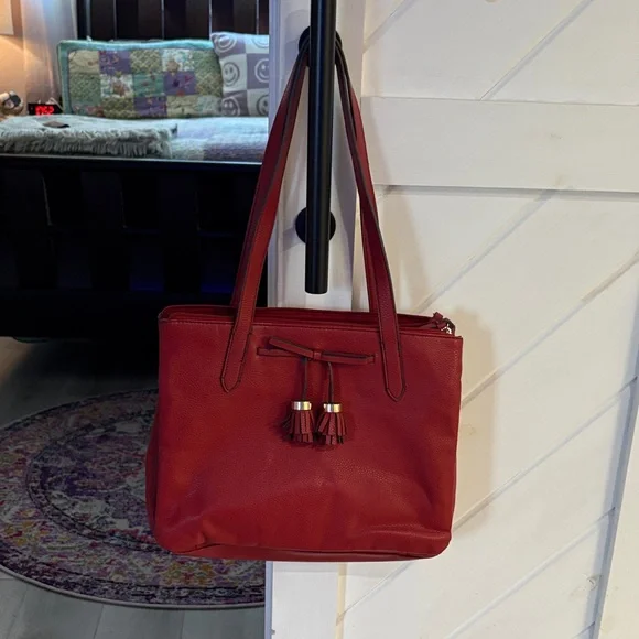 Liz Claiborne Red Shoulder Bag with Tassels - Picture 1 of 8